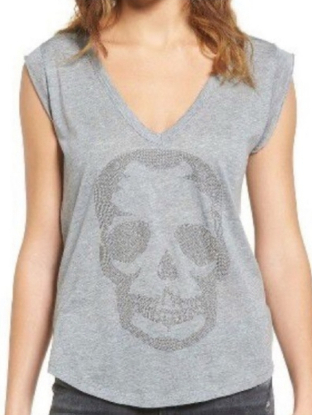 Zadig & Voltaire Brooklyn Strass Cotton Skull V Neck Tee Tank Sz. XS